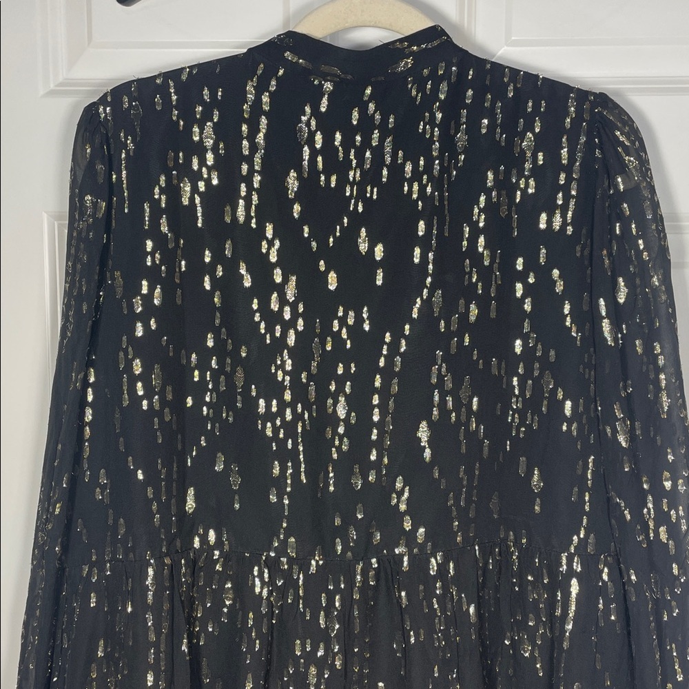 Lilly Pulitzer Winona Silk Dress Size XL Swing Onyx Fish Clip Gold Chiffon Black - Picture 9 of 17